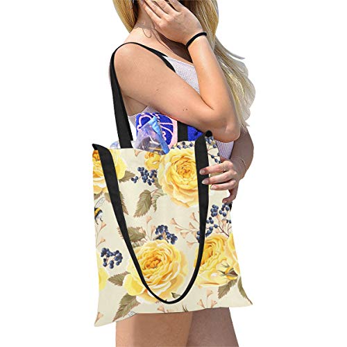 Bolsa de ropa grande pintada de flores amarillas Caja de rosas rosadas Bolsas para comestibles Hombres Bolsa de tela Imprimir Tamaño grande Simple Hombro Crossbody Strap Work School Shopper