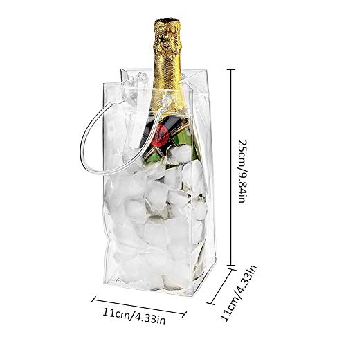 Bolsa de Vino para Hielo, 25 x 11 cm Bolsa de Hielo a Prueba de Fugas de PVC Bolsa de Hielo Transparente Bolsa de Enfriador de Vino con Asa para Vino Blanco, Champán, Cerveza Fría y Bebidas Frías