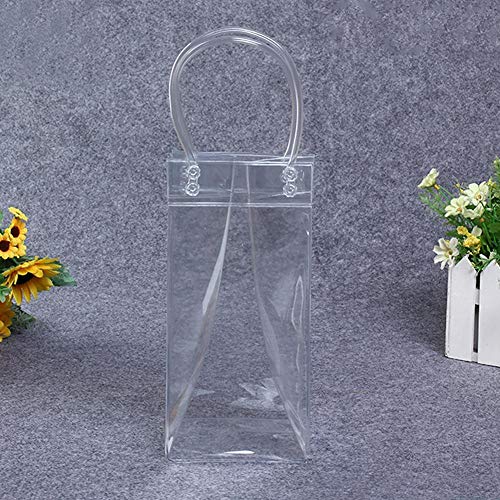 Bolsa de Vino para Hielo, 25 x 11 cm Bolsa de Hielo a Prueba de Fugas de PVC Bolsa de Hielo Transparente Bolsa de Enfriador de Vino con Asa para Vino Blanco, Champán, Cerveza Fría y Bebidas Frías