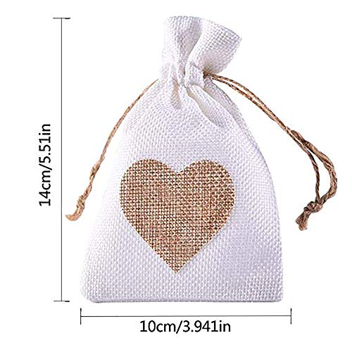 Bolsa de yute Almacenamiento de Regalo de Caramelo, 20 Piezas Bolsa de Naturaleza, Bolsa de Algodón de lino, Bolsa de Tela Con Cordón para Bodas, Joyería, Fiesta,Bautizo , Navidad(Corazón marrón)