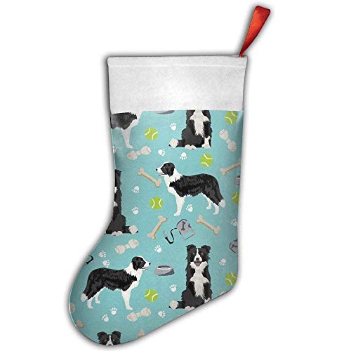 Bolsa para colgar de moda, con diseño de bolas de tenis de Border Collie para Navidad, calcetines colgantes de Navidad, decoraciones de Papá Noel, almacenamiento de regalo con lazo para colgar