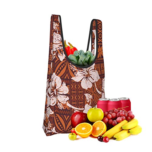 Bolsas de comestibles reutilizables Tribal Vintage Hawaiian Hibiscus Flowers Hawaii Abstract Grunge Floral Lavable Impermeable Ligero 25X15 pulgadas