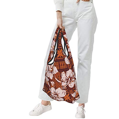 Bolsas de comestibles reutilizables Tribal Vintage Hawaiian Hibiscus Flowers Hawaii Abstract Grunge Floral Lavable Impermeable Ligero 25X15 pulgadas