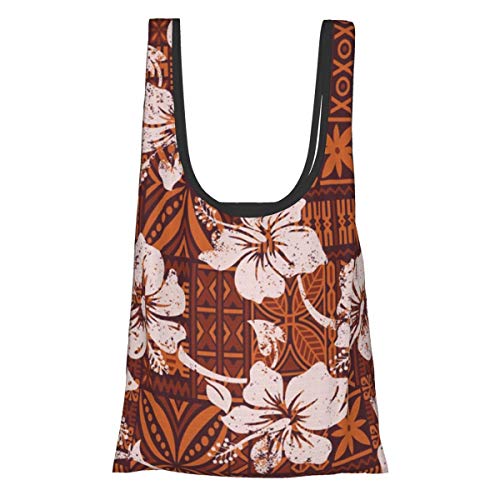 Bolsas de comestibles reutilizables Tribal Vintage Hawaiian Hibiscus Flowers Hawaii Abstract Grunge Floral Lavable Impermeable Ligero 25X15 pulgadas