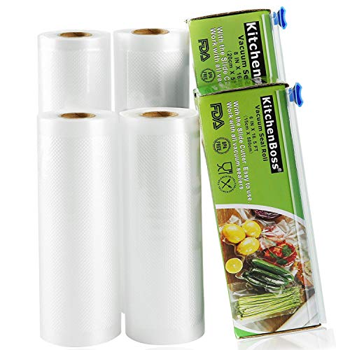 Bolsas de Vacío 4 Rolls 15 * 500cm y 20 * 500cm con Caja de Corte (No Más Tijeras) para Almacenaje de Alimentos,Sous Vide Cocina, BPA Free-Smarthome