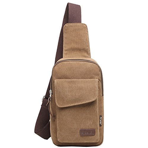 Bolso de Hombro de Lona Pequeño Mochila de Lona para Senderismo Sport para Hombre Bolsa de Lona Marrón