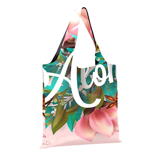 Bolso de hombro para adolescentes Aloha Hawaii Hand Lettering Hibiscus Pink Classic Shoulder Bag Divertido bolso de mano de lona Bolsas de compras reutilizables de poliéster, lavables, duraderas y li