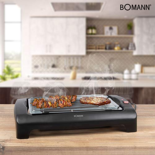 Bomann BQ 1240 CB Barbacoa eléctrica, parrilla cromada de 35.5 x 24.5 cm, 2000 W, Acero Inoxidable, Negro