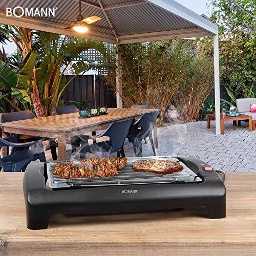 Bomann BQ 1240 CB Barbacoa eléctrica, parrilla cromada de 35.5 x 24.5 cm, 2000 W, Acero Inoxidable, Negro