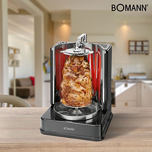 Bomann DVG 3006 CB 3 in1 Döner de/pollo y pinchos de Vertical de Multi parrilla, perfecta para Resultados al Colector Distribución Uniforme del calor, grasa de acero inoxidable, 1400 W, color negro