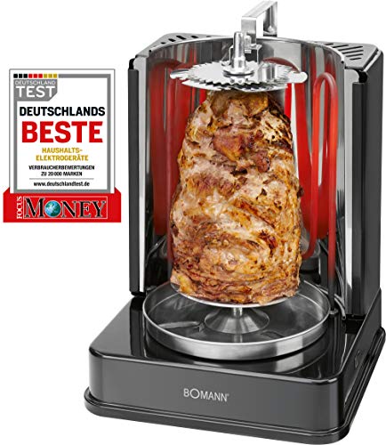 Bomann DVG 3006 CB 3 in1 Döner de/pollo y pinchos de Vertical de Multi parrilla, perfecta para Resultados al Colector Distribución Uniforme del calor, grasa de acero inoxidable, 1400 W, color negro