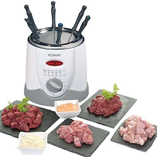 Bomann FFR 1290 CB Freidora, 6 Tenedores de Fondue, 900 W, 1 Liter, plástico, Blanco y Gris