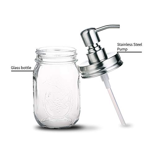 Bonris 16oz Dispensador de jabón de jarro de Vidrio Transparente con Bomba de Acero Inoxidable Classic Decor para baño Cocina Farmhouse Decor