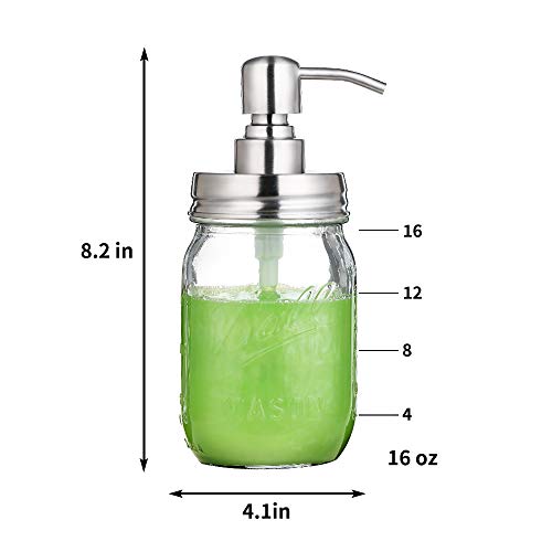 Bonris 16oz Dispensador de jabón de jarro de Vidrio Transparente con Bomba de Acero Inoxidable Classic Decor para baño Cocina Farmhouse Decor