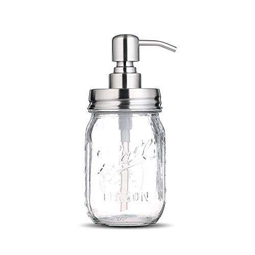 Bonris 16oz Dispensador de jabón de jarro de Vidrio Transparente con Bomba de Acero Inoxidable Classic Decor para baño Cocina Farmhouse Decor