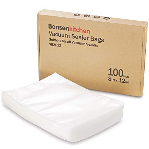 Bonsenkitchen Bolsas de Vacio para Alimentos, 100 Bolsas 20x30 cm Tamaño Estándar para Envasadora al Vacío - Bolsa de Vacío Gofradas para Conservación y Cocción Sous Vide & Boilable - VB8912