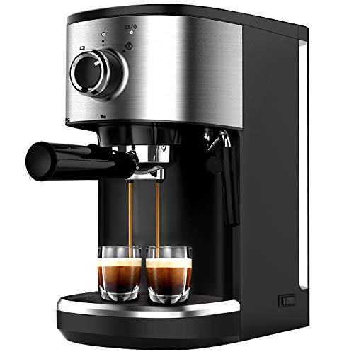 Bonsenkitchen Cafetera Espresso, Máquina de Café Espresso de Acero Inoxidable, Presión 15 Bares, 1450 W, Manual Cafetera Profesional para Espresso y Capuccino (CM8902, 1.25L)