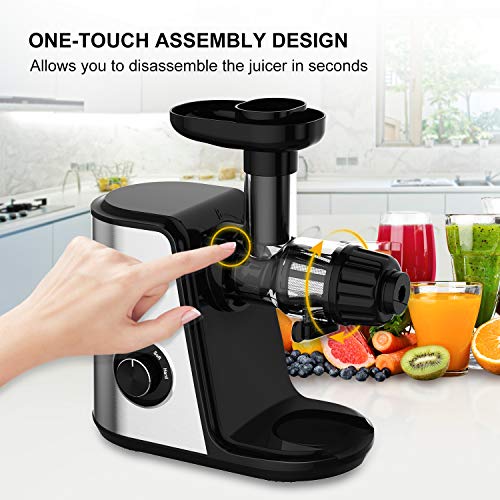 Bonsenkitchen Extractor de Zumos para Verduras y Frutas, Licuadora Prensado en Frio con Función inversa, Extractor de Jugos de Silencioso, BPA Free, Cepillo para Fácil de Limpiar - MJ8901