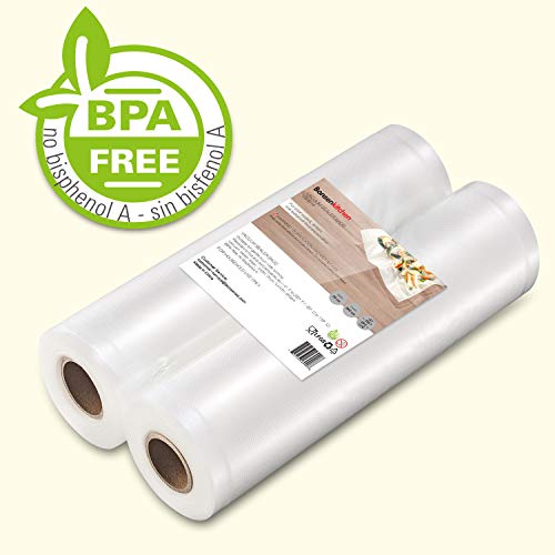 Bonsenkitchen Rollos al Vacio para Envasadora al Vacío, 2 Rollos 28 x 600cm Bolsas de Vacio Gofradas para Conservación de Alimentos y Sous Vide Cocina & Boilable - VB3814