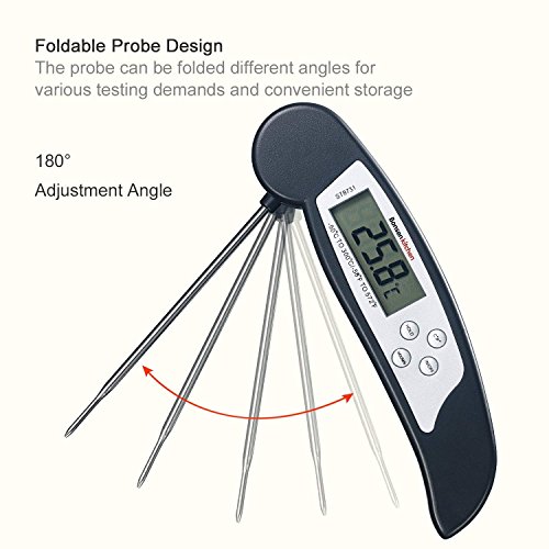 Bonsenkitchen Termómetro Digital de Cocina para Carne Barbacoa Comida Liquidos Aceite, Termometro Alimentos con Pantalla LCD para Lectura Instantánea (ST8730) (Negro- ST8731)