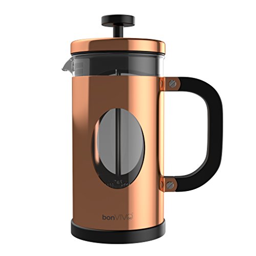 bonVIVO GAZETARO I Cafetera Francesa (French Press) y Prensa Francesa de Embolo Fabricada con Acero Inoxidable - Cafetera Filtro con Acabado en Cobre con Filtros, tamaño: 1 L / 1000ml