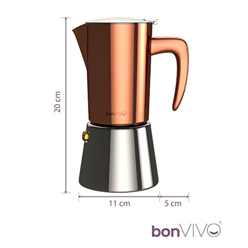 bonVIVO Intenca Cafetera Italiana Express De Inducción De Acero Inoxidable con Acabado Cobre, para Espresso con Mucho Cuerpo, Cafetera Moka Clásica, para 6 Tazas De Espresso