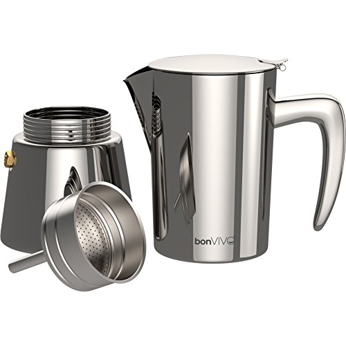 bonVIVO Intenca Cafetera Italiana Express De Inducción De Acero Inoxidable con Acabado Plata, para Espresso con Mucho Cuerpo, Cafetera Moka Clásica, para 6 Tazas De Espresso