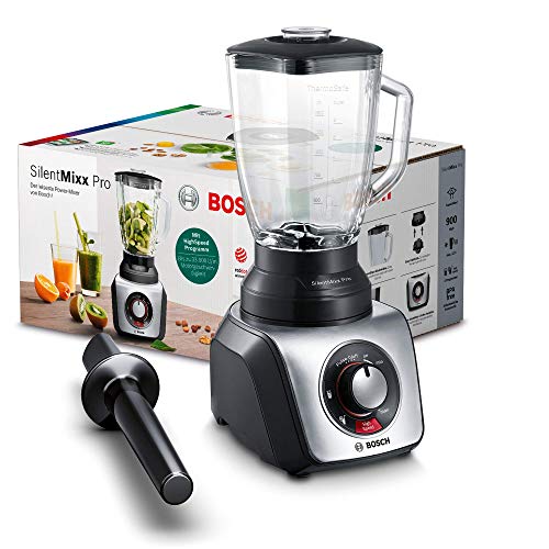 Bosch MMB66G5M SilentMixx Pro - Batidora de vaso, muy silenciosa, filtro de cristal, programa de alta velocidad, 33.000 revoluciones por minuto, fácil limpieza Negro