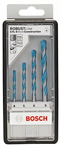 Bosch Professional 2 607 010 521 Juego de 4 brocas multiuso Robust Line CYL-9 MultiConstruction 4 5 6 8 mm, 0 W, 0 V, Acero Inoxidable, Set de 4 Piezas