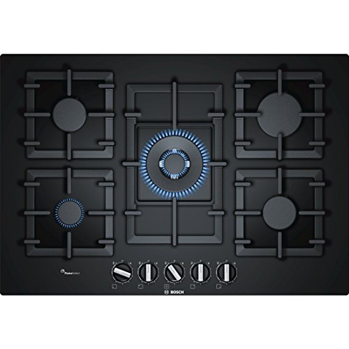 Bosch Serie 6 PPQ7A6B90 hobs Negro Integrado Encimera de gas - Placa (Negro, Integrado, Encimera de gas, Vidrio, 1000 W, 1750 W)