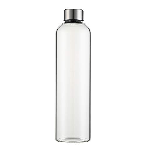 Botella Agua Cristal 1 Litro sin Bpa de Claro Borosilicato Vidrio con Neopreno Funda Reutilizable y Durable