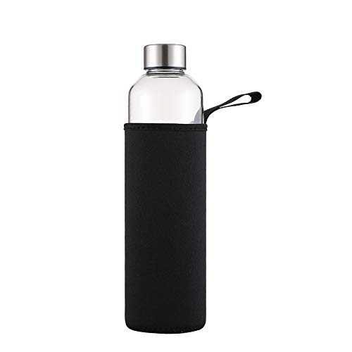 Botella Agua Cristal 1 Litro sin Bpa de Claro Borosilicato Vidrio con Neopreno Funda Reutilizable y Durable