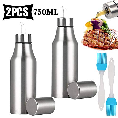 Botella de Aceite - Dispensador de Aceite y Vinagre para Cocina, Acero Inoxidable Anti-Goteo, Oliva/Vinagre/Sauce Cruet Botella (750ml, 2Pcs)