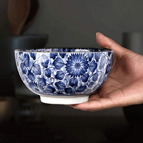 Bowl HTZ SYF Azul Blanco Porcelana Japonesa Vajilla Ternera Fideos Tazón Ensalada Ensalada Cuenco De Ramen Japonés Tazón De Sopa De 6 Pulgadas 15.6X8.3cm (Color : A)