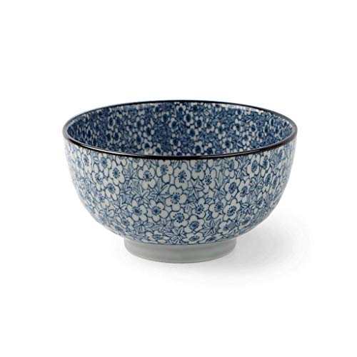 Bowl HTZ SYF Azul Blanco Porcelana Japonesa Vajilla Ternera Fideos Tazón Ensalada Ensalada Cuenco De Ramen Japonés Tazón De Sopa De 6 Pulgadas 15.6X8.3cm (Color : A)