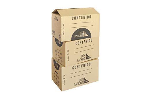 BOXPACKING | Pack 10 Cajas Cartón para Mudanza y Almacenaje | 55x35x35 cm | Con Asas | Tamaño grande