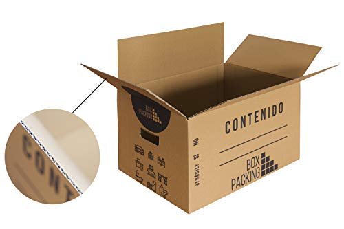 BOXPACKING | Pack 20 Cajas Cartón para Mudanza y Almacenaje | 43x30x25 cm | Con Asas | Tamaño Grande