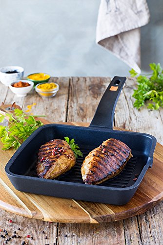 BRA A271422 Efficient - Grill asador con rayas, aluminio fundido con antiadherente Teflon Platinum Plus, apto para todo tipo de cocinas incluido inducción, libre de PFOA, negro, 22 x 22 cm