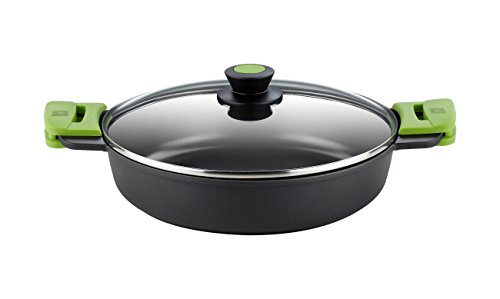 Bra A400536 Prior Cacerola baja con tapa de cristal y asas de silicona, apta para todo tipo de cocinas incluida inducción y horno, 36 cm