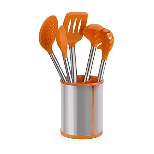 BRA Efficient Bote Giratorio para Utensilios de Cocina, Acero Inoxidable, Naranja, 14.5 x 15 x 18 cm