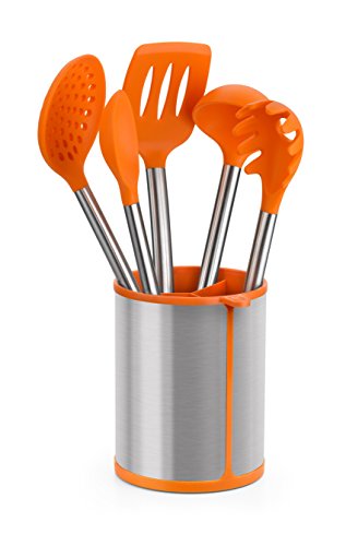 BRA Efficient Conjunto De 5 Utensilios De Cocina Y Carrusel, Acero INOX, Nailon y Silicona, Naranja, 14.5 x 15 x 37.5 cm