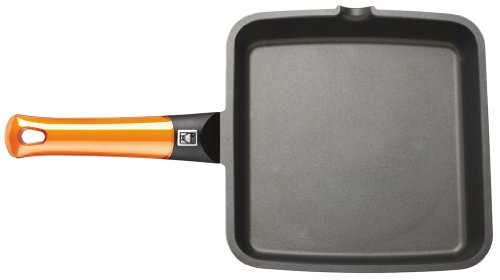 BRA Efficient Orange - Grill asador Liso, 22 cm, Aluminio Fundido con Antiadherente Platinum Plus, Apto para inducción