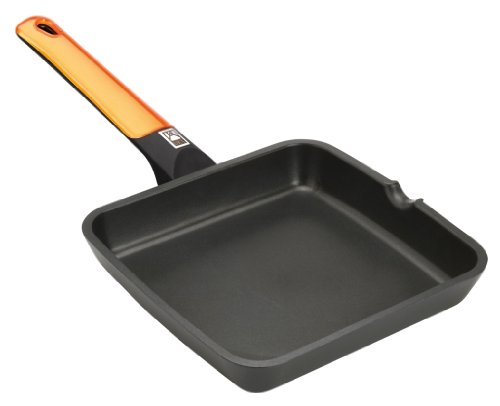 BRA Efficient Orange - Grill asador Liso, 22 cm, Aluminio Fundido con Antiadherente Platinum Plus, Apto para inducción