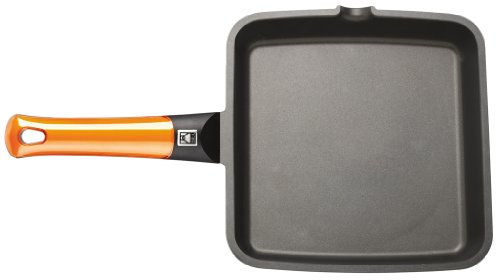 BRA Efficient Orange - Grill asador Liso, 28 cm, Aluminio Fundido con Antiadherente Platinum Plus, Apto para inducción