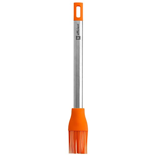 BRA Efficient Pincel de Cocina Apto para El Contacto con los Alimentos, Acero INOX, Nailon y Silicona, Naranja, 27.5 cm