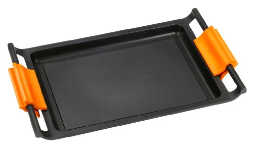 BRA Plancha Asar, Negro, 35 cm + Efficient Asas de Silicona, 2 Unidades, Medida Plancha asador Liso, para Efficient con diámetro de 35-45 cm, Color Naranja