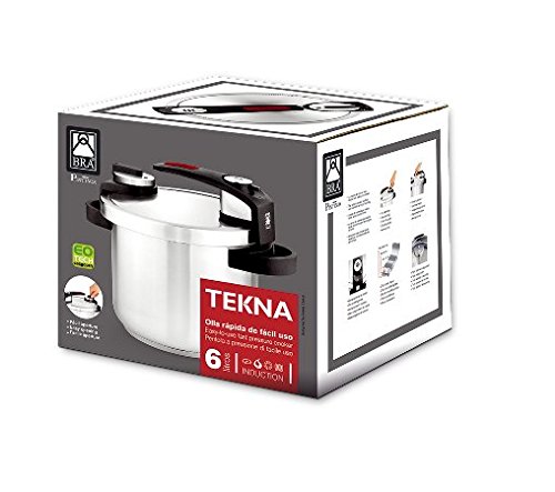 BRA Tekna - Olla a presión rápida 6 litros, acero Inoxidable, apta para todo tipo de cocinas, incluido inducción, gris