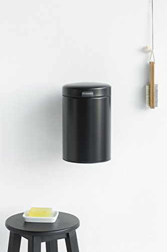 Brabantia NewIcon Cubo de Basura Mural de 3 L, Acero Inoxidable, Negro Mate, 3 litros