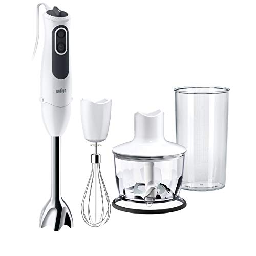 Braun Minipimer 3 Vario MQ3135WH Sauce - Batidora de Mano 750W Brazo de Metal, 11 Velocidades, Antisalpicaduras, Powerbell Plus, Vaso Medidor de 600 ml, Minipicadora de 350 ml, Varillas, Color Blanco