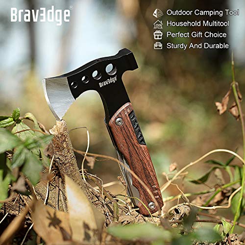 Bravedge Hacha Multiherramienta, Herramienta de Hacha Multiusos de Bolsillo, Con Cuchillo, Llave, Abrelatas, Portátil para Acampar, Caza, Supervivencia